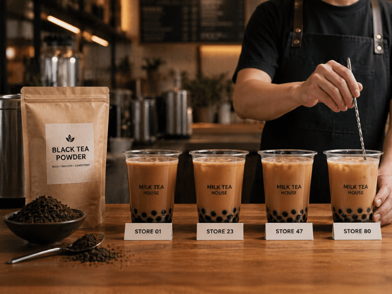 black tea powder milk tea preparation process bubble tea shop commercial use
