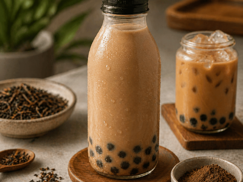 Hojicha bubble tea drink showing roasted tea beverage application