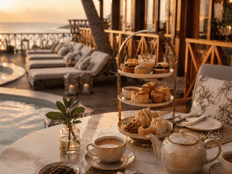 Hojicha tea served in restaurant setting showing lifestyle and premium consumption scene