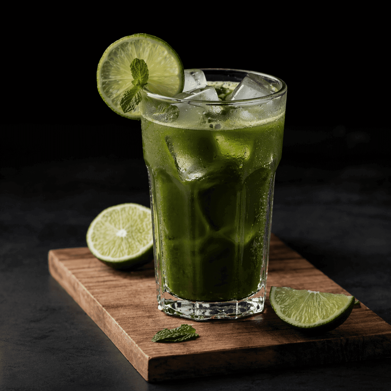 Iced matcha drink with lime and mint showing refreshing beverage application for cafes and drink brands