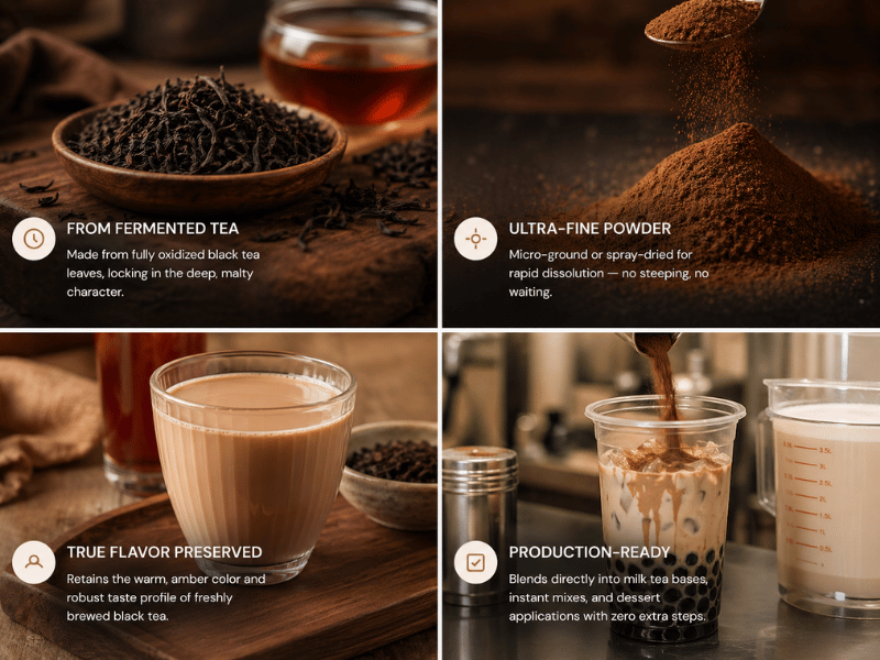 black tea powder features strong flavor high solubility milk tea ingredient advantages