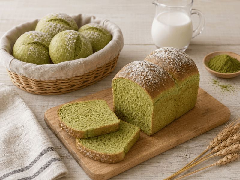 Matcha bread loaf showing bakery application for sliced bread products
