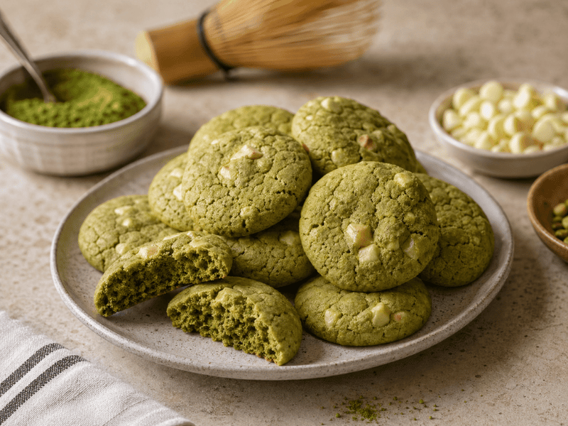 Batch of matcha cookies showing bakery production application