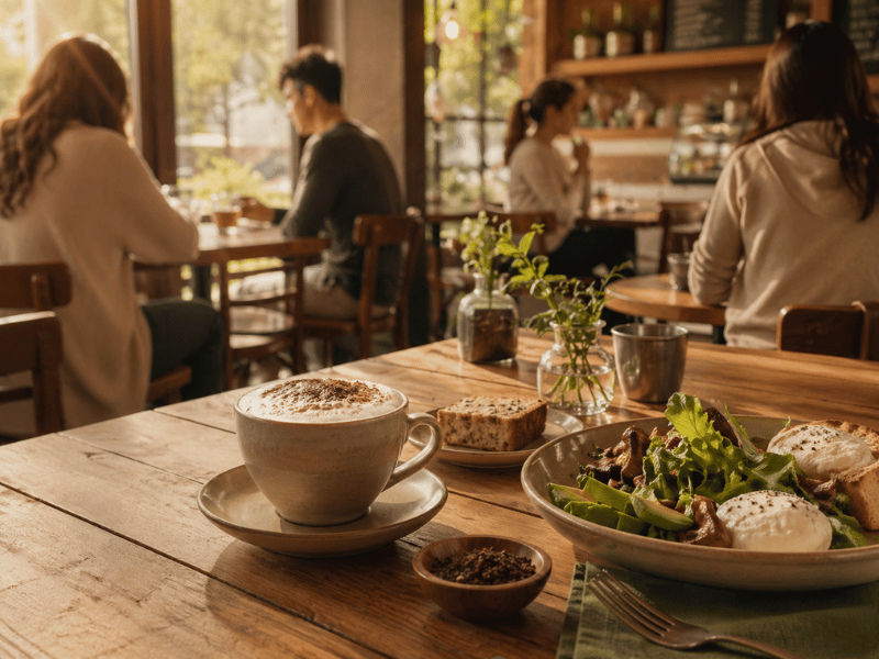 Matcha beverage served in restaurant dining environment