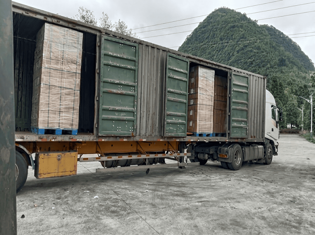 matcha export shipment with container truck ready for global delivery