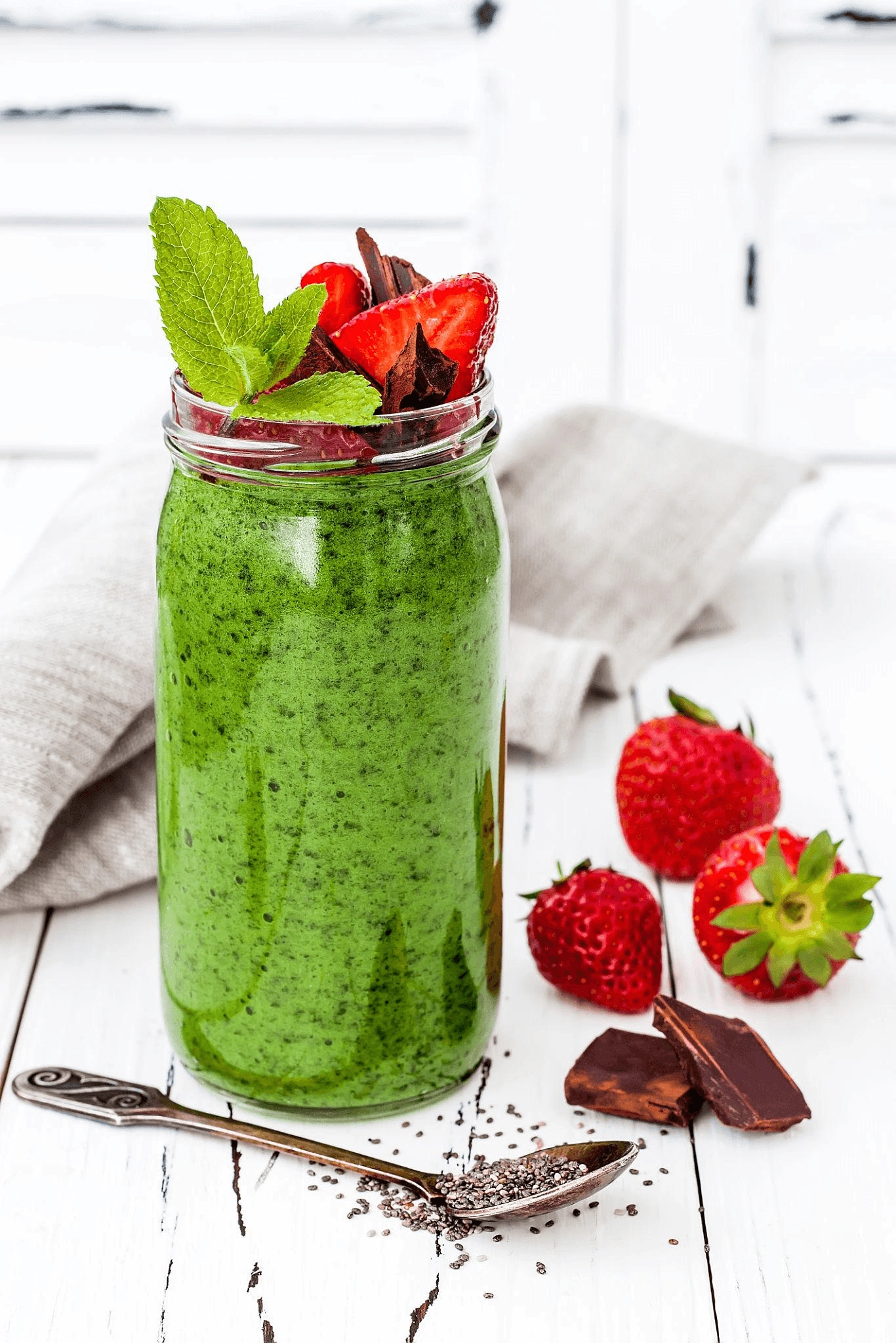 Matcha smoothie with fruits showing healthy beverage application