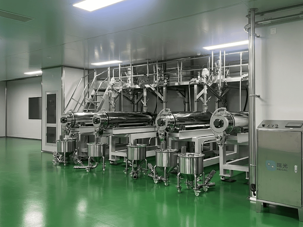 matcha powder automated production line in factory with stainless steel equipment
