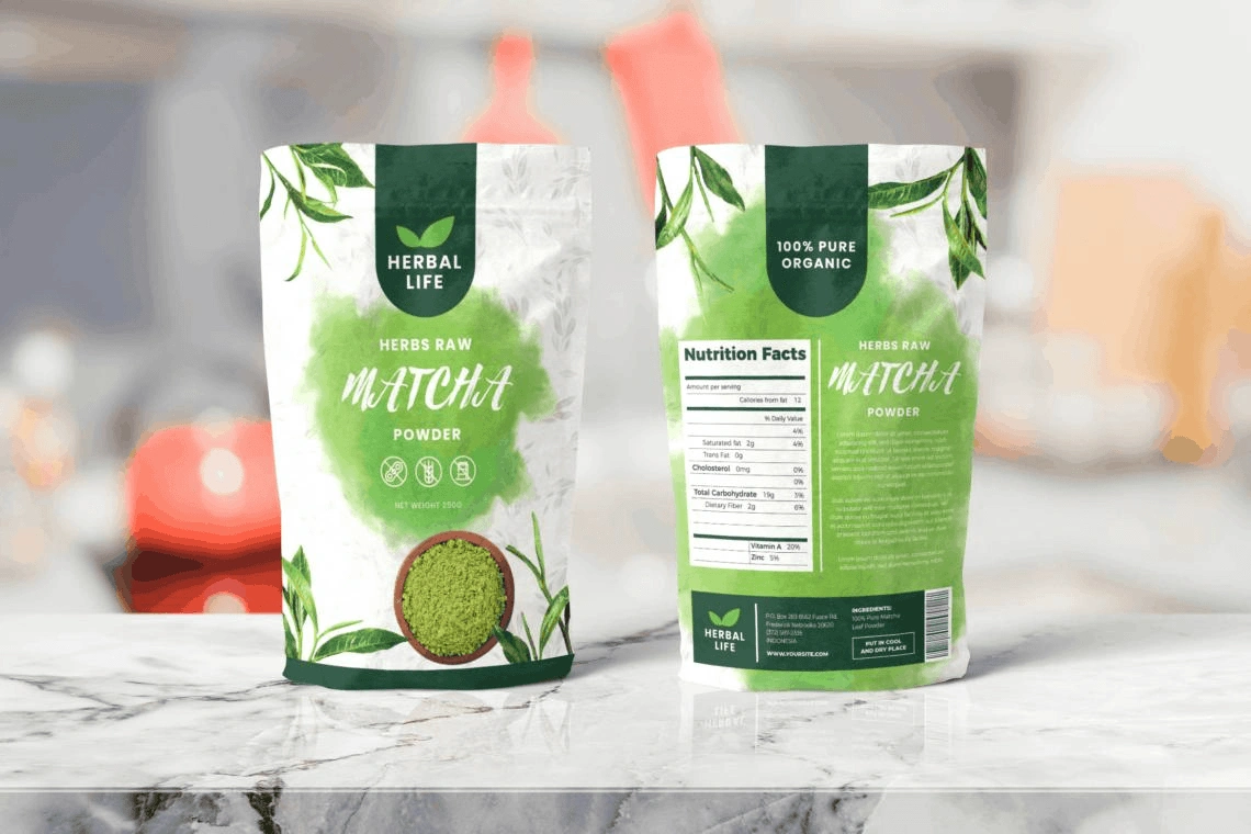 Matcha powder retail packaging bags for branding and sales