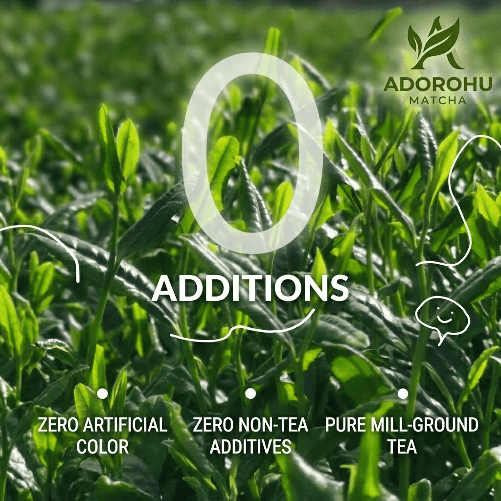 matcha tea leaves with zero additives highlighting natural and pure matcha production