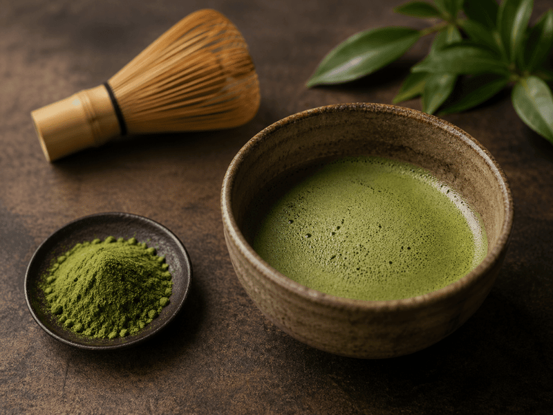 Traditional matcha tea in bowl showing authentic preparation and usage