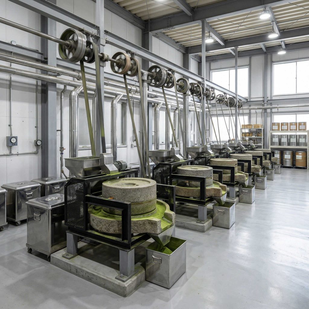 Matcha Stone Grinding Workshop - Premium Bulk Matcha Powder Supplier from China. matcha stone grinding production line in China factory for premium matcha manufacturing