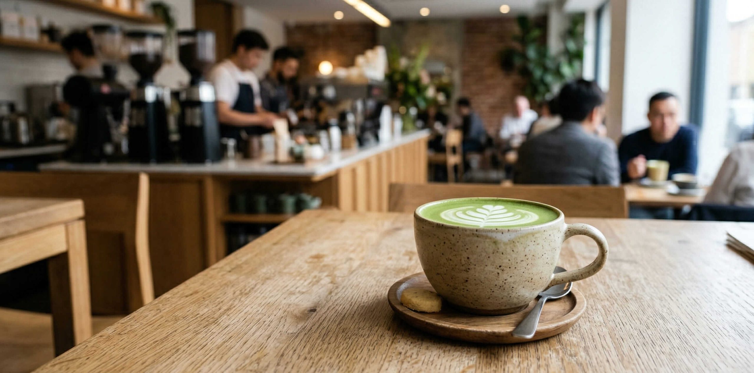 Matcha latte served in coffee shop showing beverage application for matcha powder