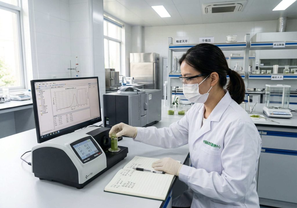 matcha quality control laboratory testing production line inspection for consistency and safety