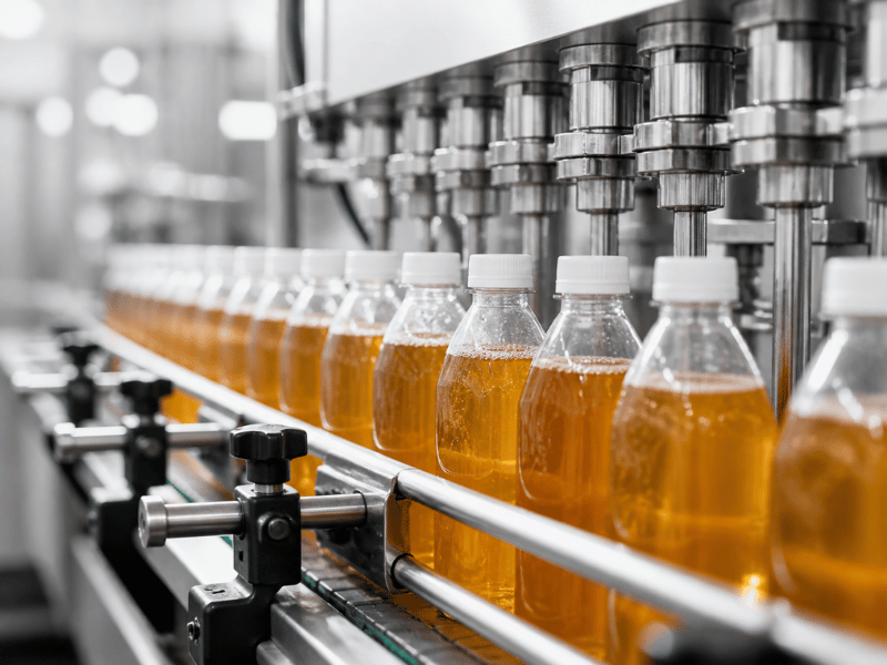 bottled tea on automated filling line – mass production for retail and foodservice