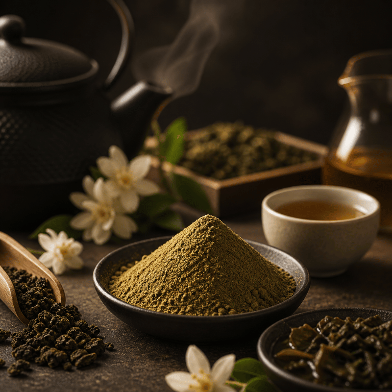 oolong tea powder fine texture semi oxidized tea powder close up