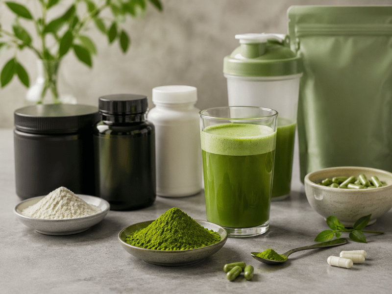 Matcha powders and nutritional supplements for functional formula testing