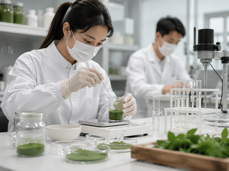 lab technician measuring and testing tea powder
