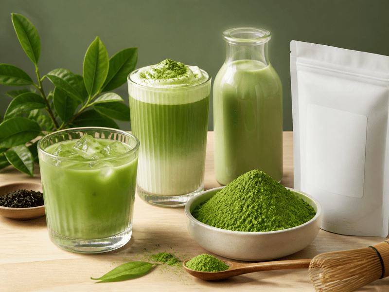 green tea powder in glasses and bowl – clean and natural presentation