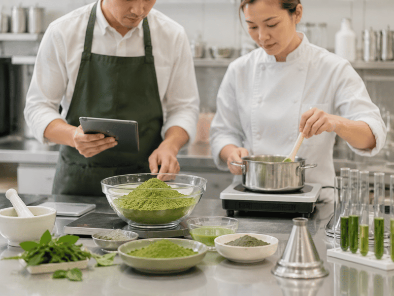 Matcha beverage in cocktail glass — ready-to-serve presentation