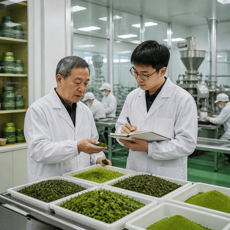 barista tasting green tea drinks — quality control
