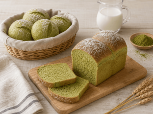Matcha bread loaf showing bakery application for sliced bread products