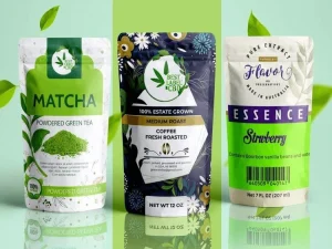 Matcha powder private label packaging range with multiple design options for branding