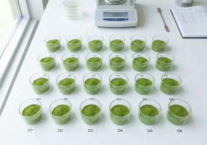 matcha powder sample comparison for quality control testing and grading consistency