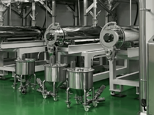 matcha powder automated production line in factory with stainless steel equipment